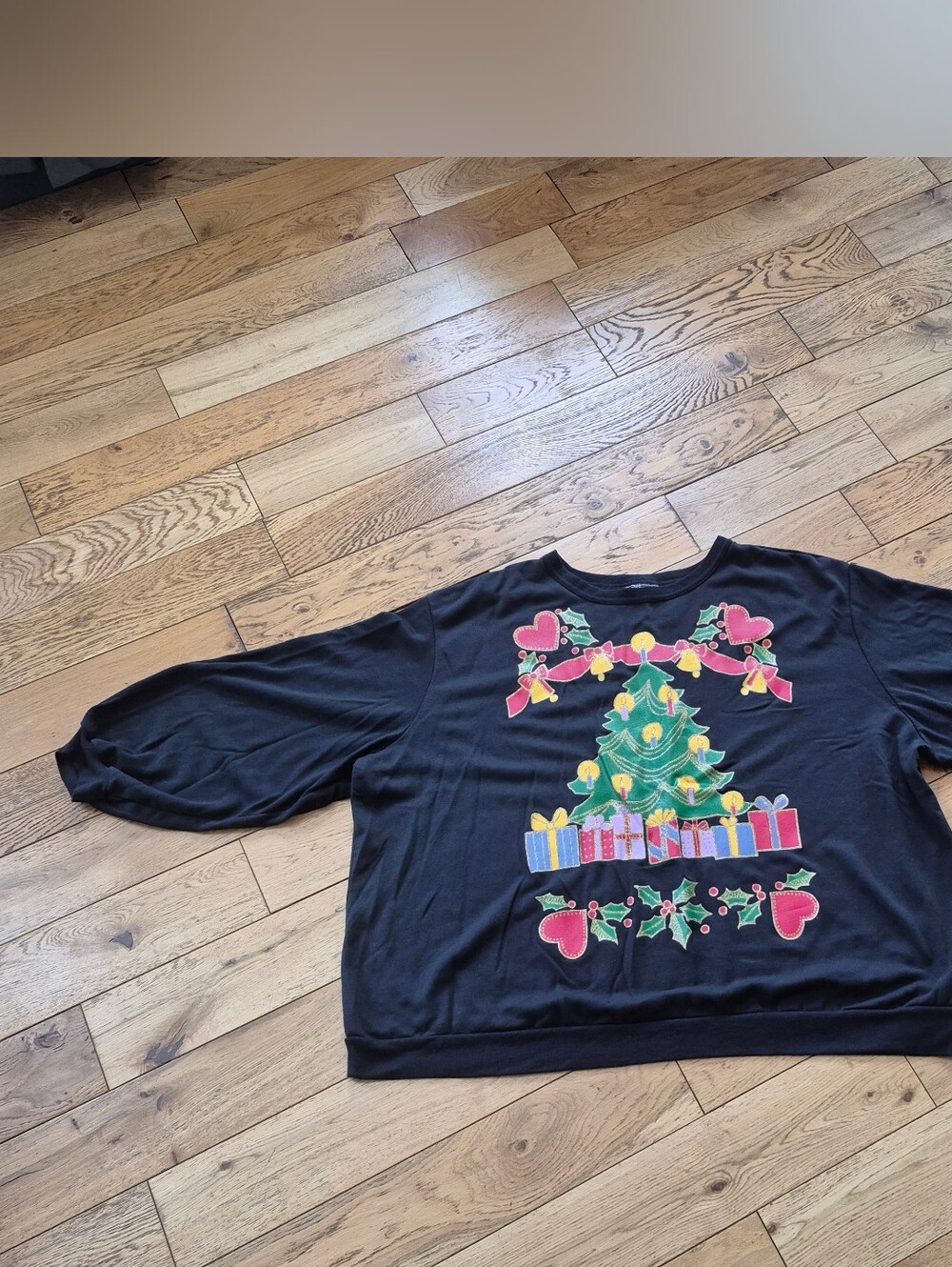 Vtg Special Preview Christmas Sweatshirt 4X Made USA Tree Presents Hearts